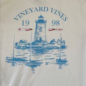 Vineyard Vines Nautical Lighthouse Long Sleeve Pocket Tee in Blue and White